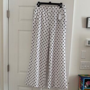 White Polka Dot Wide-Leg Pants